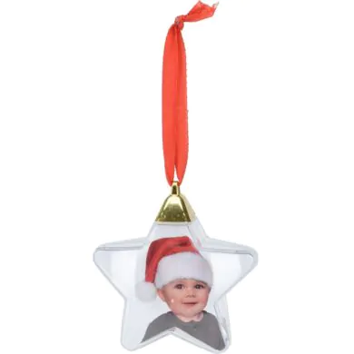 Украшение ёлочное звезда пластиковое для Ваших фотографий, с красной лентой, 7 см
