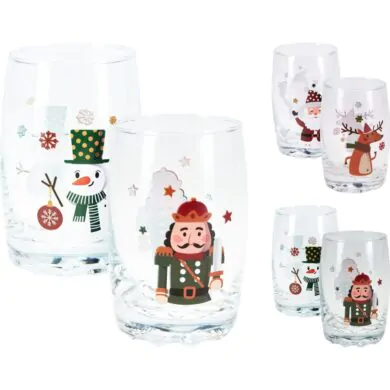 Набор из 2 стаканов для напитков, стеклянные, с новогодним принтом, 250 мл