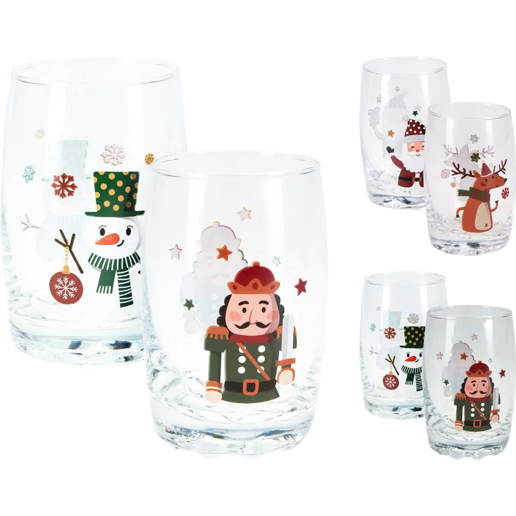 Набор из 2 стаканов для напитков, стеклянные, с новогодним принтом, 250 мл