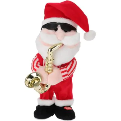 דמות קטיפה של סנטה קלאוס, שרה וריקוד עם סקסופון, 35 ס"מ