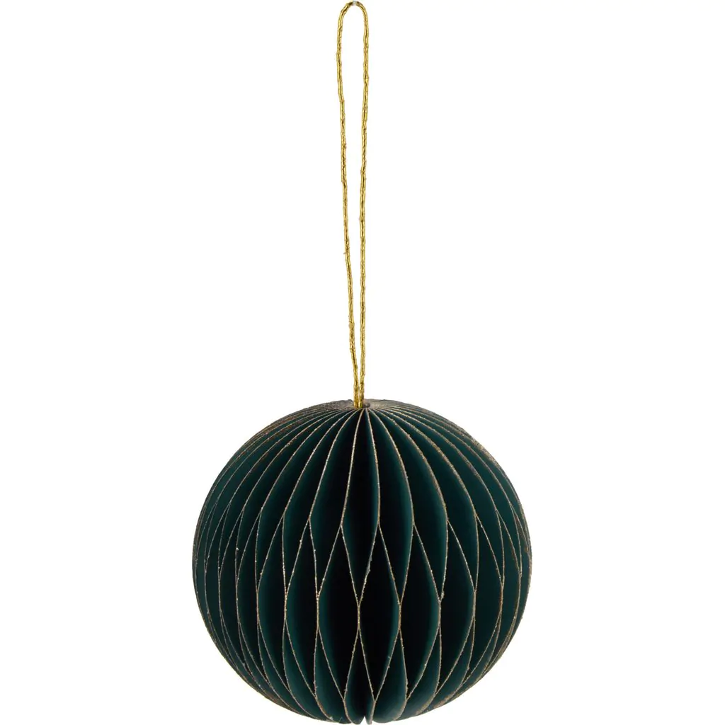 Шар бумажный, темно-зеленый с золотым напылением, 8 см ЭКО