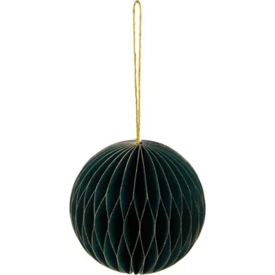 Шар бумажный, темно-зеленый с золотистым декором, 10 см ЭКО