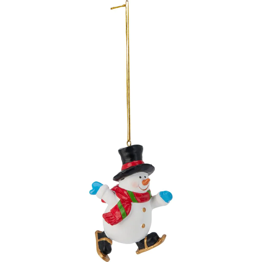 Ёлочная фигурка Снеговик на лыжах, полистоун,  8 см