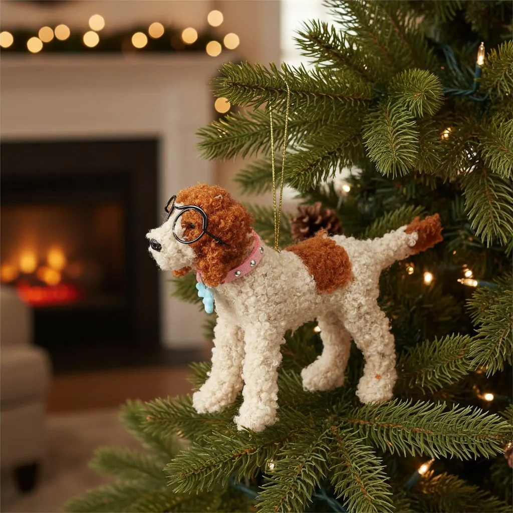 Ёлочное украшение Собака белая с рыжими пятнами, в очках, 14 см — изображение 2