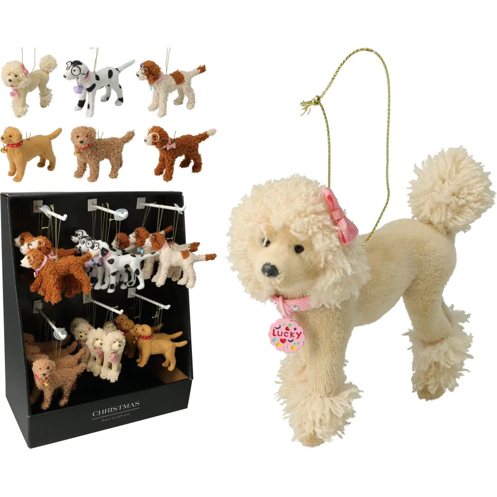 Ёлочное украшение Собака коричневая в очках с розовым ошейником и бантом, 14 см — изображение 2