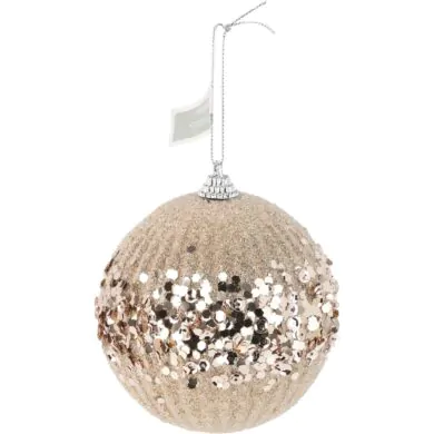 Шар ёлочный, пластик, шампань с пайетками, 10 см