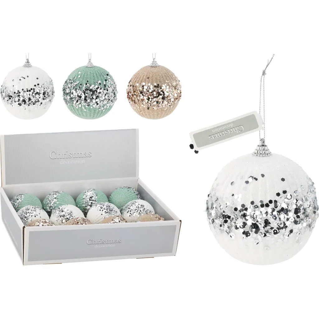 Шар ёлочный, пластик, шампань с пайетками, 10 см — изображение 2