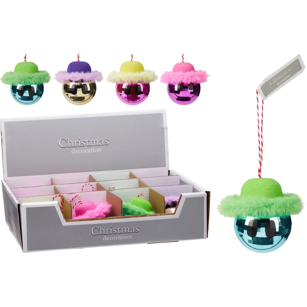 Ёлочный шар пластиковый, розовый с меховой отделкой и шляпкой, 8 см — изображение 2