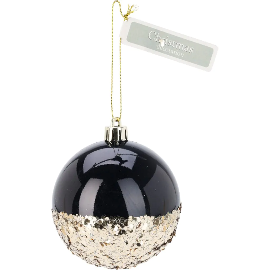Шар пластиковый, черный с  блёстками, 8 см