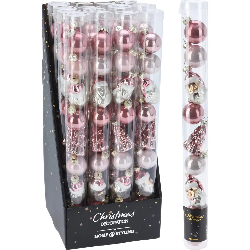 Набор из 9 ёлочных украшений, стеклянные, розовые, 3 см — изображение 2