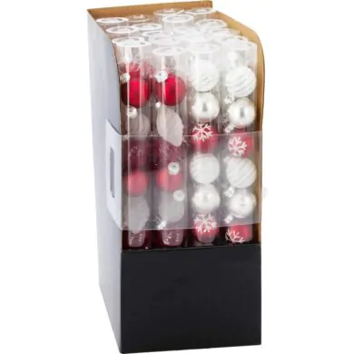 Ёлочные шары стеклянные, набор из 9 шт., красный и белый с узорами, 3 см