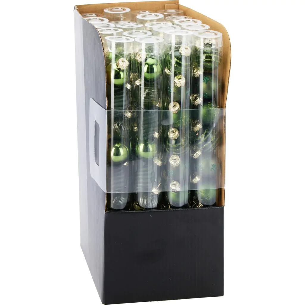 Набор ёлочных шаров, стеклянные, зелёные с узором и блёстками, 3 см