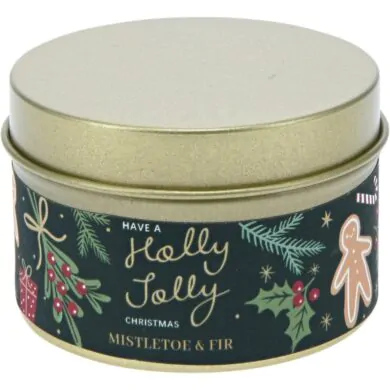 Свеча ароматическая в металлической банке ,аромат "Mistletoe and Fir"6 см