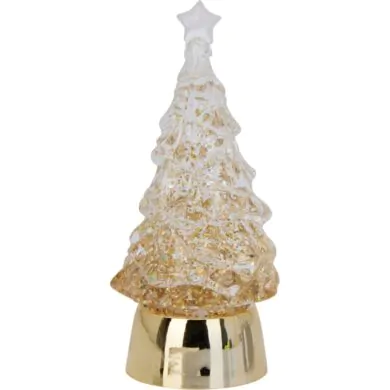 Ёлочная игрушка ёлка пластиковая с LED-подсветкой, золотистая с блёстками, 13 см