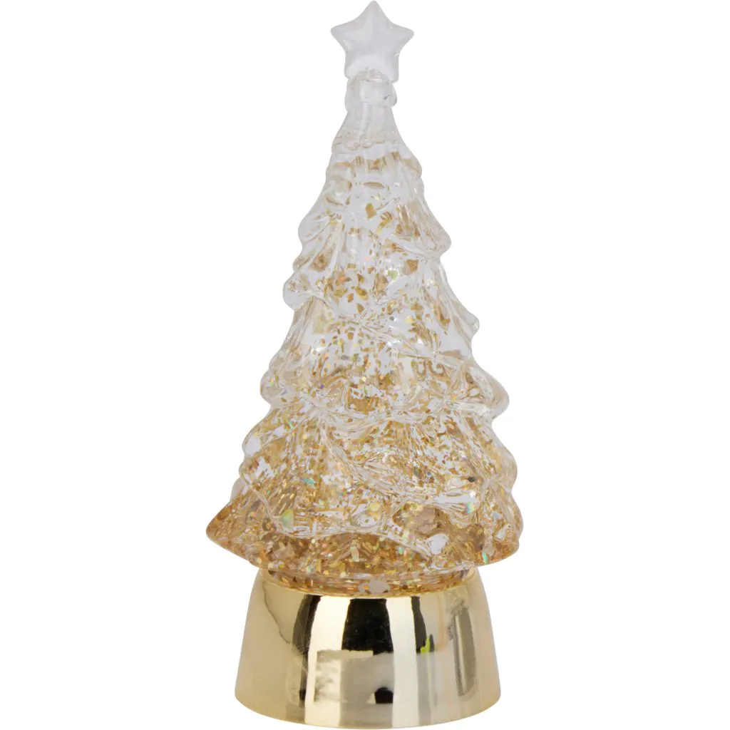 Ёлочная игрушка ёлка пластиковая с LED-подсветкой, золотистая с блёстками, 13 см