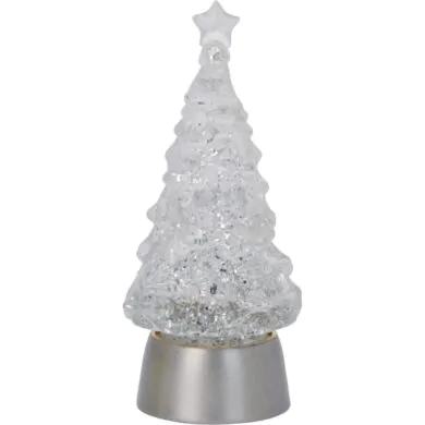 Ёлочная игрушка ёлка пластиковая с LED-подсветкой, серебристая с блёстками, 13 см