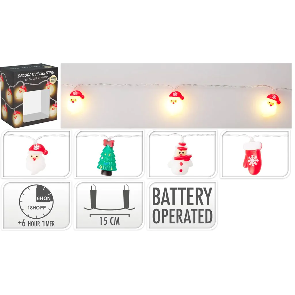 Гирлянда с LED-подсветкой, пластиковая, с фигурками Санты, 135 см