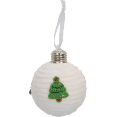 Ёлочный шар тканевый,  с вышивкой ёлочки, с LED-подсветкой, 9 см