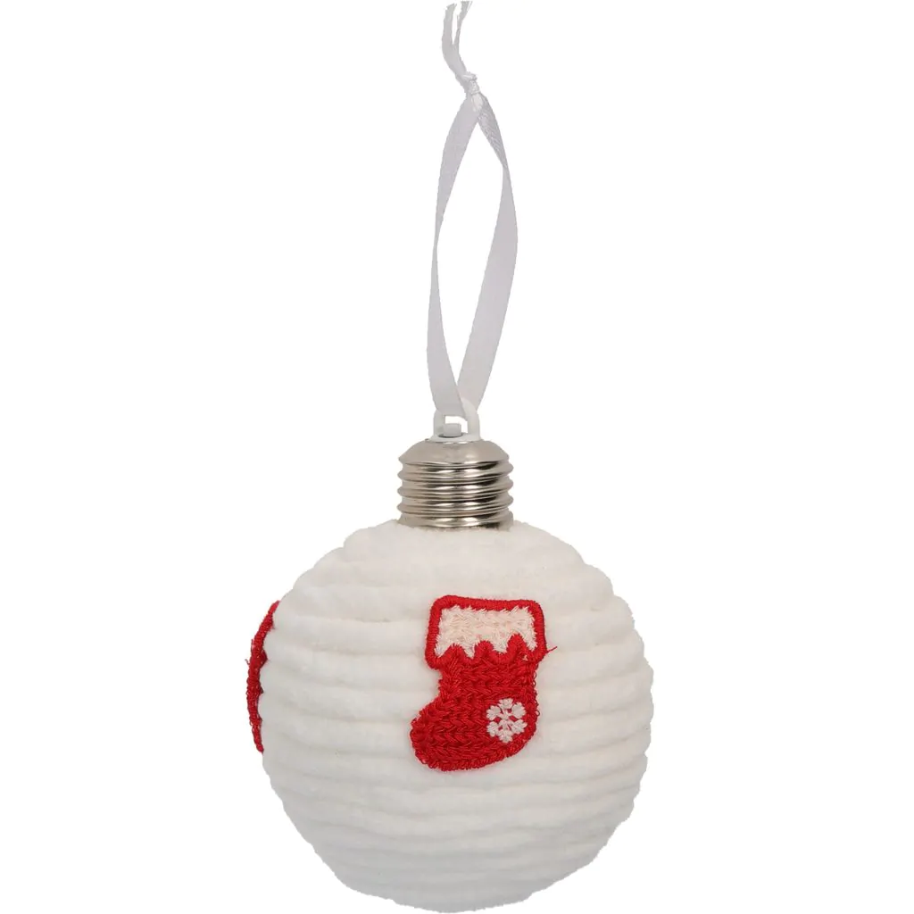 Ёлочный шар тканевый, с вышивкой носочка, с LED-подсветкой, 9 см