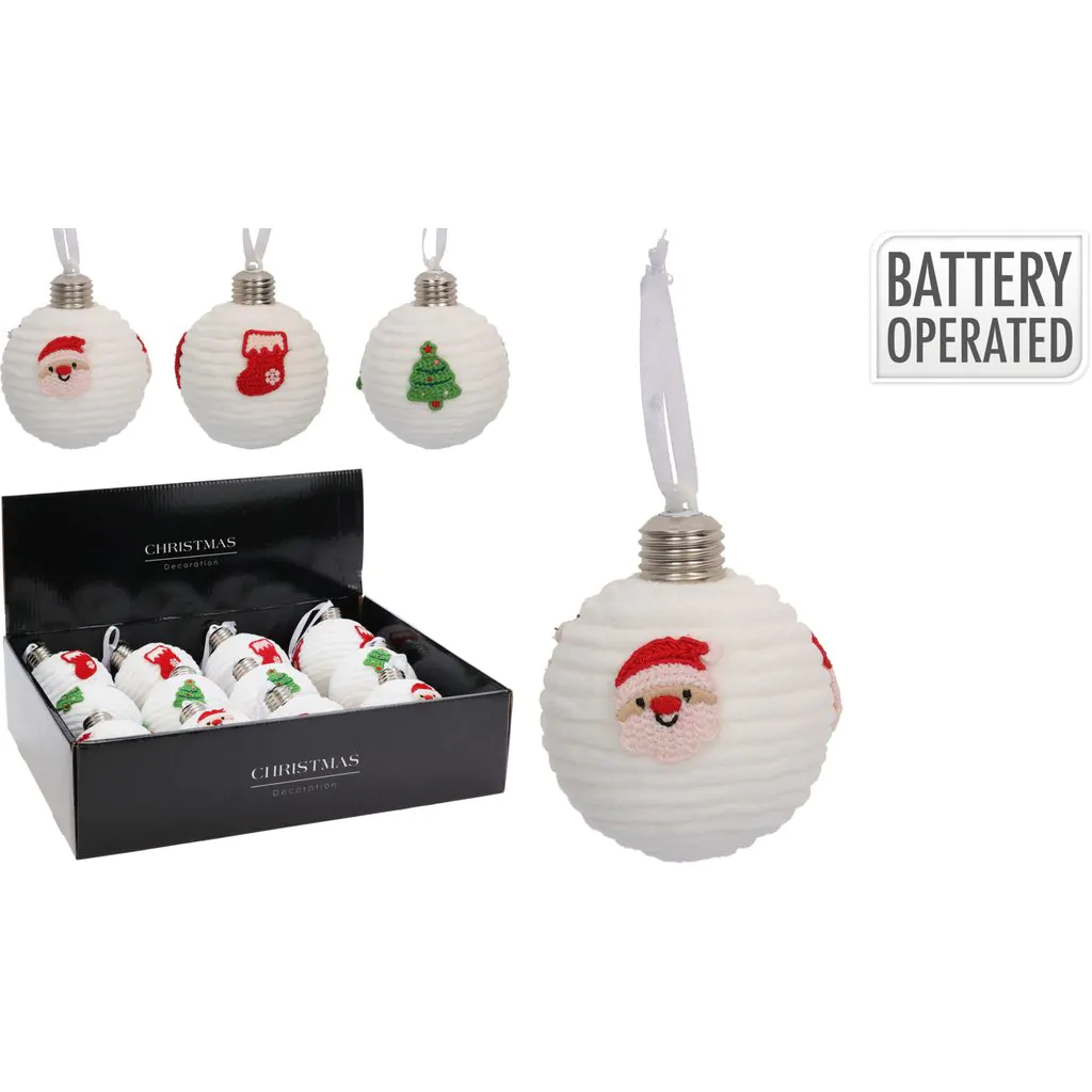 Ёлочный шар тканевый, с вышивкой носочка, с LED-подсветкой, 9 см — изображение 2