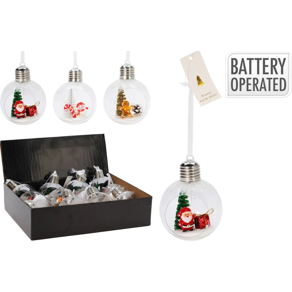 Ёлочный шар  пластиковый, прозрачный, с фигурками внутри, LED-подсветкой, 8 см — изображение 2