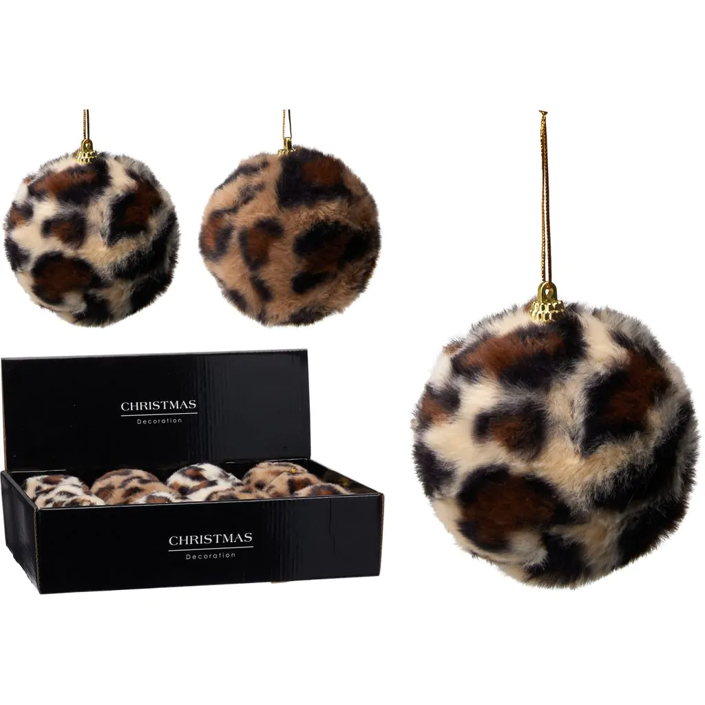 Ёлочный шар из искусственного меха с темным леопардовым принтом, 8 см — изображение 2