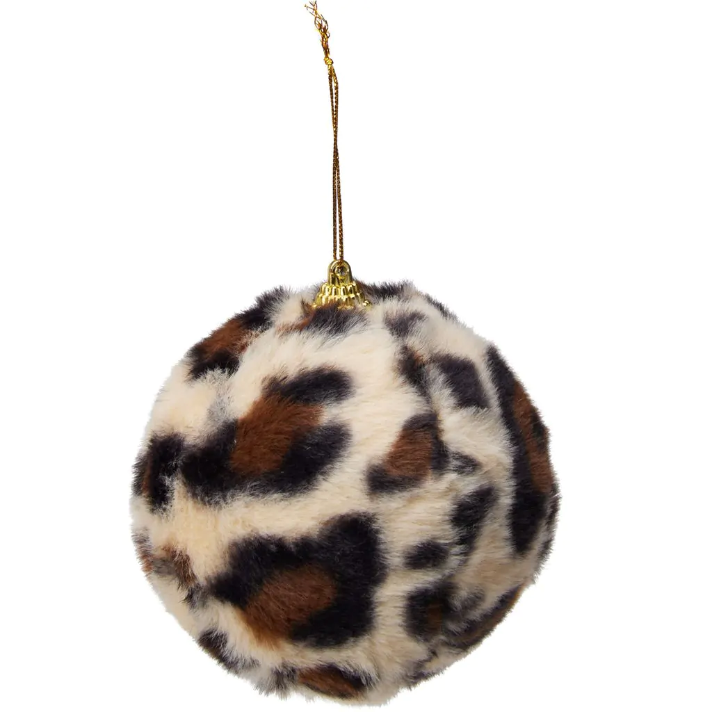 Ёлочный шар с принтом леопарда, искусственный мех, светлый 10 см