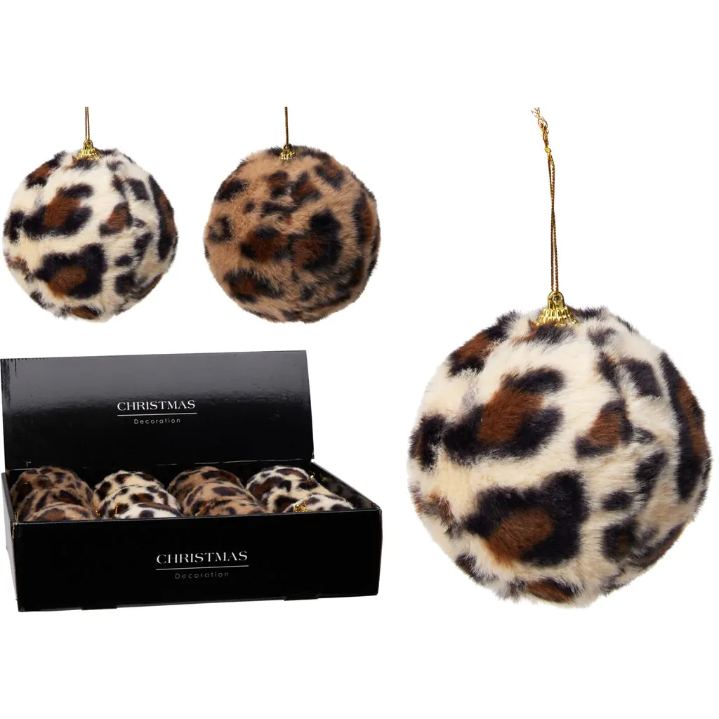 Ёлочный шар с принтом леопарда, искусственный мех, светлый 10 см — изображение 2