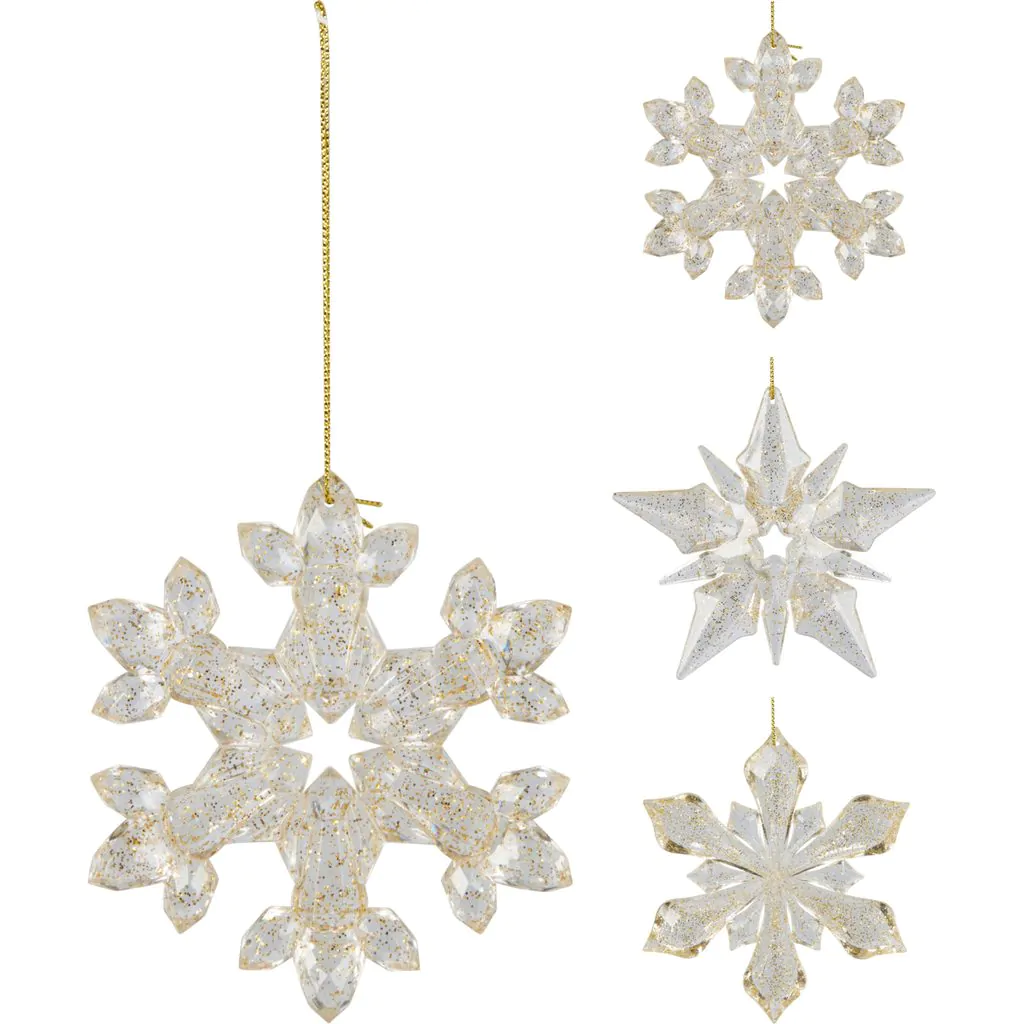Украшение ёлочное снежинка прозрачная с золотыми блестками, 10 см