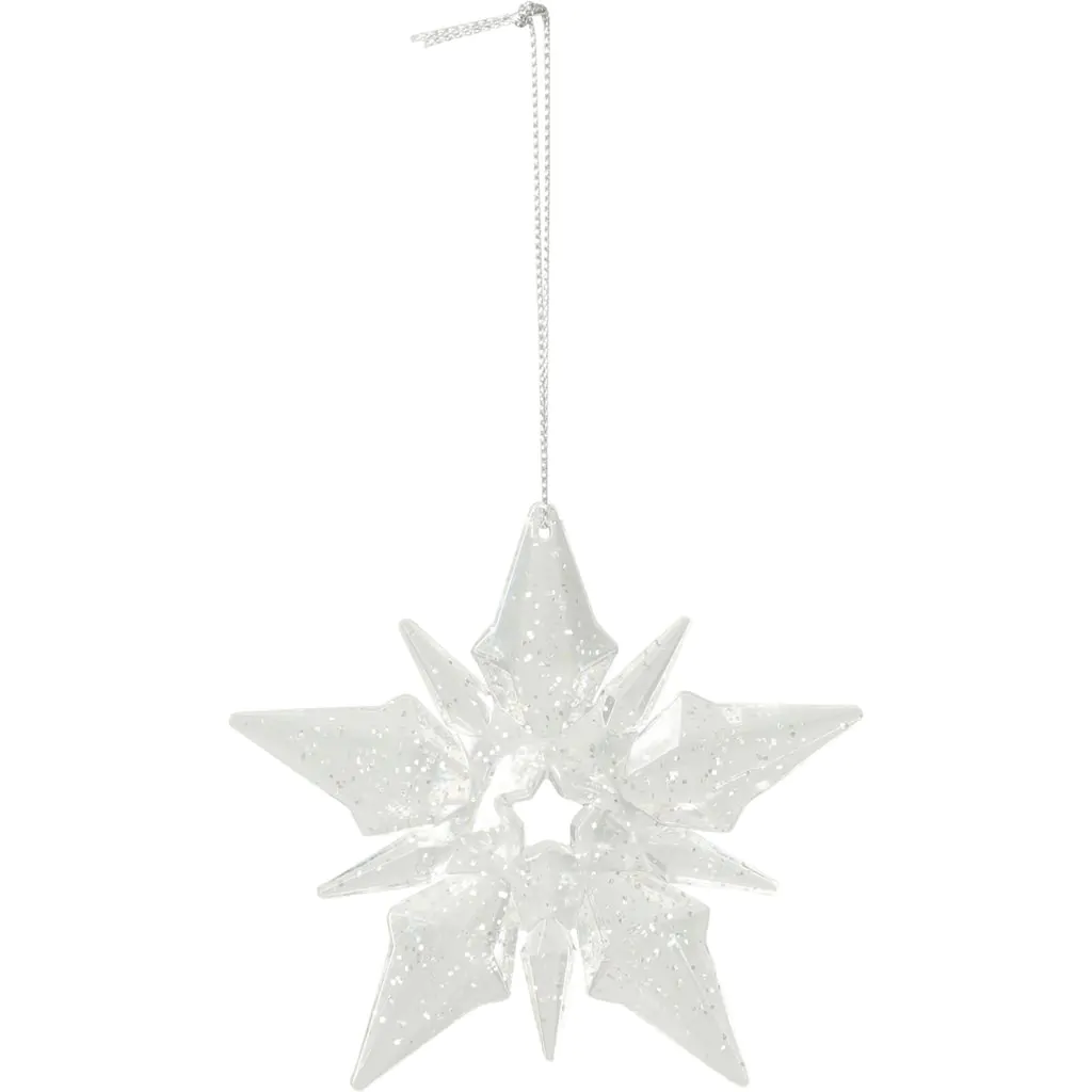 ⁦קישוט עץ חג המולד פתית שלג שקוף עם נצנצים כסופים, 10 ס"מ⁩ – תמונה ⁦2⁩