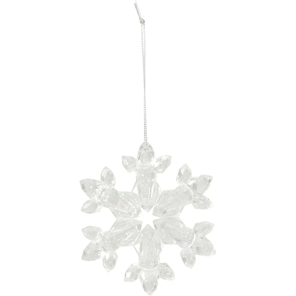 ⁦קישוט עץ חג המולד פתית שלג שקוף עם נצנצים כסופים, 10 ס"מ⁩ – תמונה ⁦3⁩