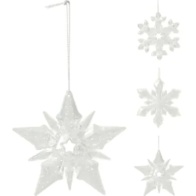 Украшение ёлочное снежинка прозрачная с серебряными блестками, 10 см