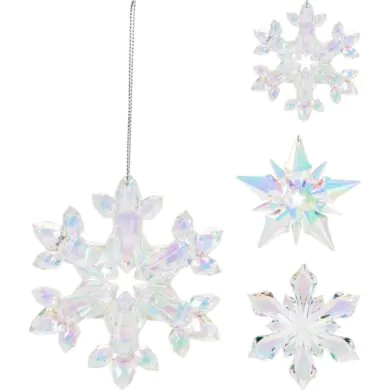 קישוט עץ חג המולד פתית שלג קשת שקוף, 10 ס"מ