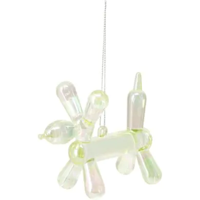 פסלון כלב לקישוט עץ חג המולד עשוי בלון, ירוק קשת בענן, 10 ס"מ.