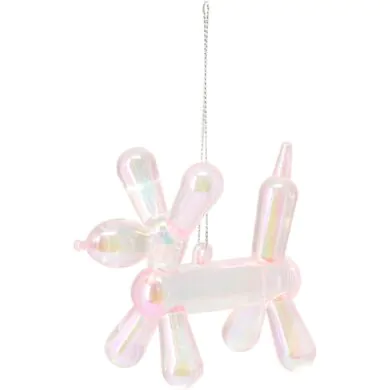 פסלון כלב לקישוט עץ חג המולד עשוי בלון, ורוד קשת בענן, 10 ס"מ.