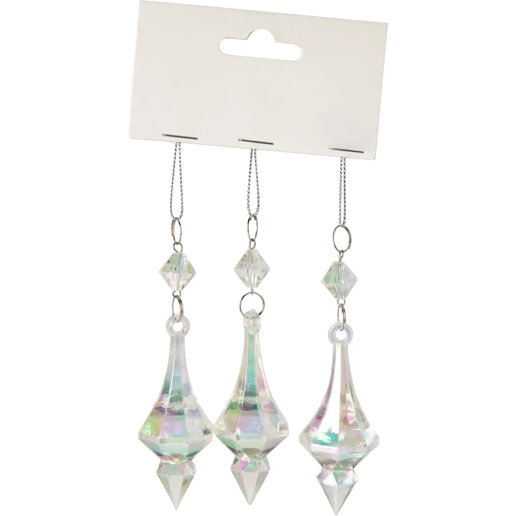 Набор из трех прозрачных подвесок в форме капель с радужным покрытием, 9 см. — изображение 3