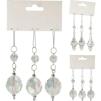 Набор из трех прозрачных подвесок в форме капель с радужным покрытием, 9 см.