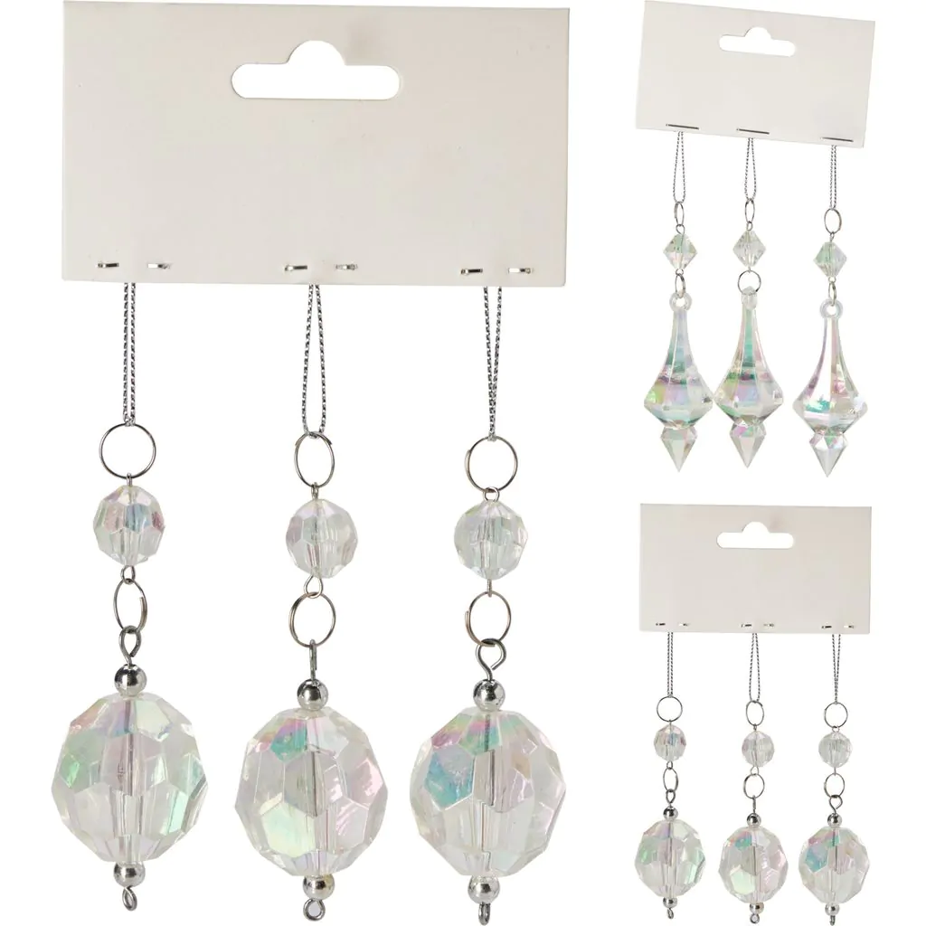 Набор из трех прозрачных подвесок в форме капель с радужным покрытием, 9 см.