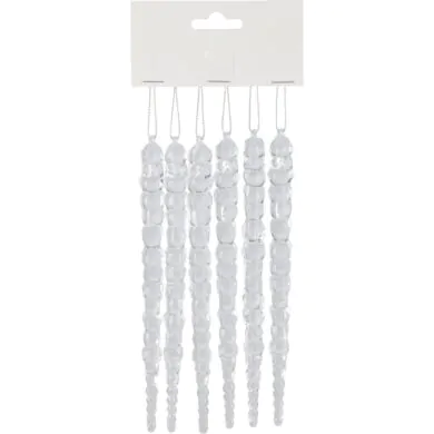 Набор из 6 прозрачных пластиковых сосулек длиной 25 см.