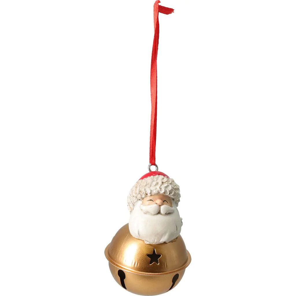 Ёлочное украшение Санта Клаус с колокольчиком на красной ленте, 9 см.