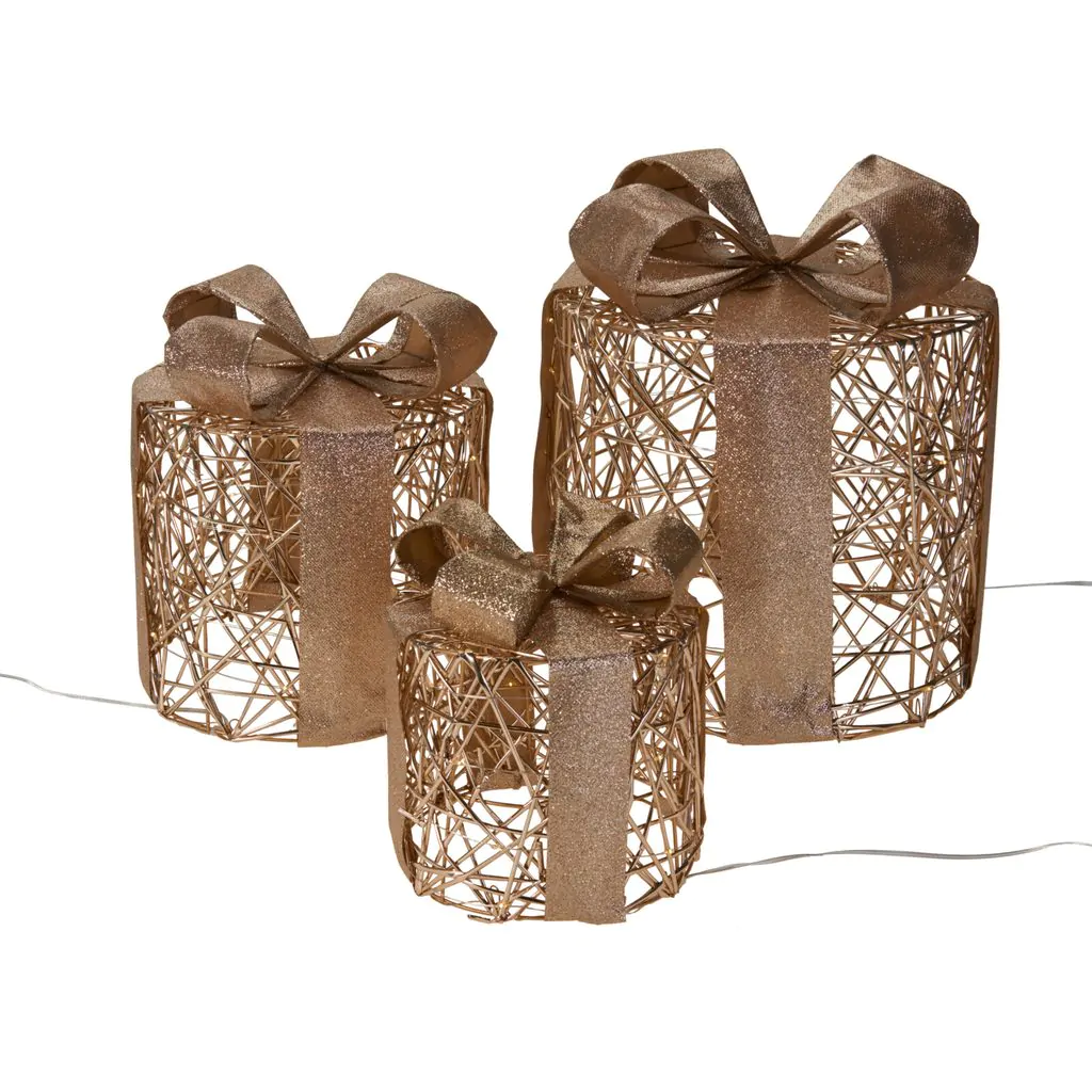 סט 3 קופסאות מתנה עגולות עם תאורת LED, זהב, 17-30 ס"מ – תמונה 2