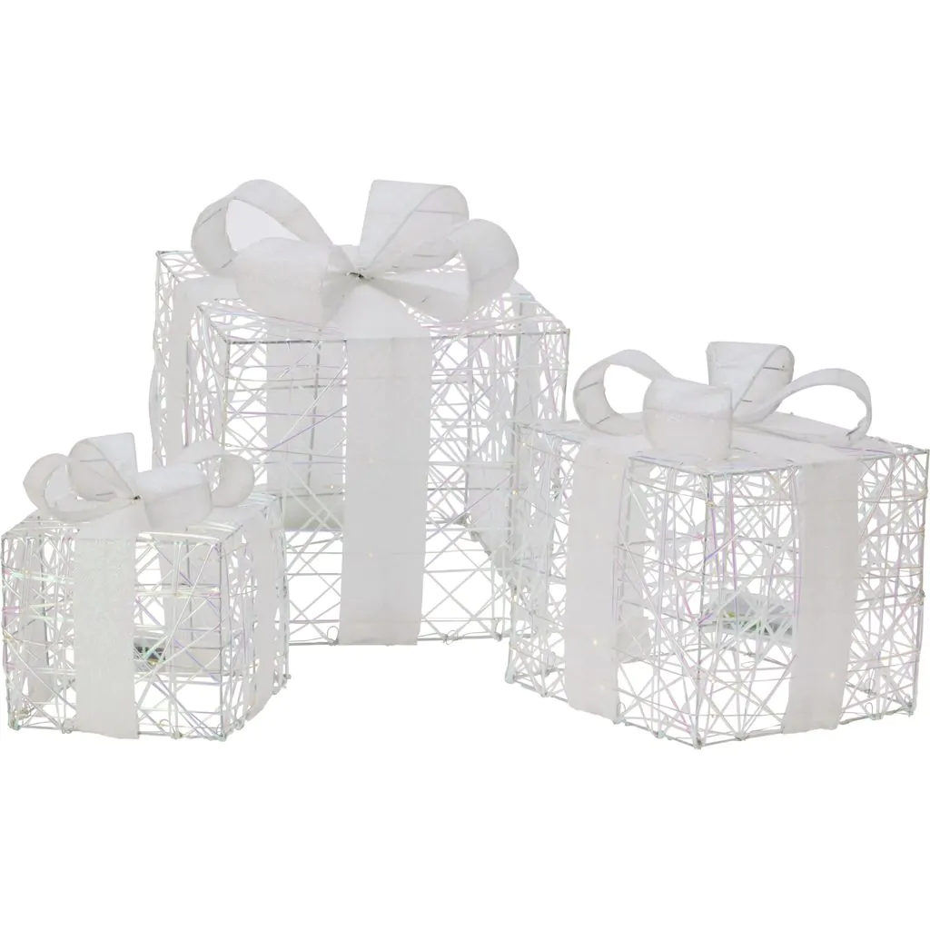 סט של 3 קופסאות מתנה LED, לבן, 17-30 ס"מ – תמונה 2