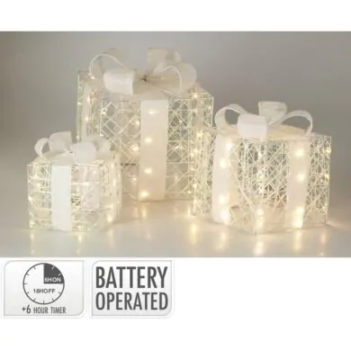 Набор из 3 подарочных коробок с LED-подсветкой, белые, 17-30 см