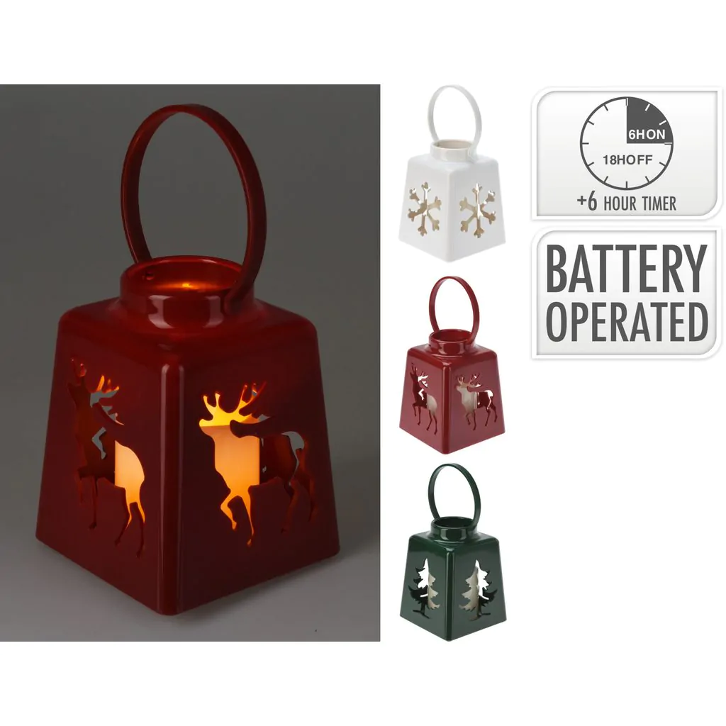 Фонарь c LED-свечой с таймером с узором, пластиковый, 13.5 см