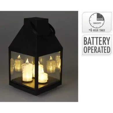 Фонарь с тремя LED-свечами с таймером, черный, 13.5 х 25 см