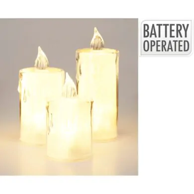 Набор из 3 прозрачных LED-свечей, теплый свет, 8 - 12,5 см.