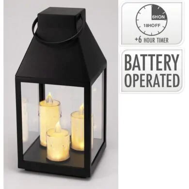 Фонарь с тремя LED-свечами с таймером, черный, 16.5 х 35 см