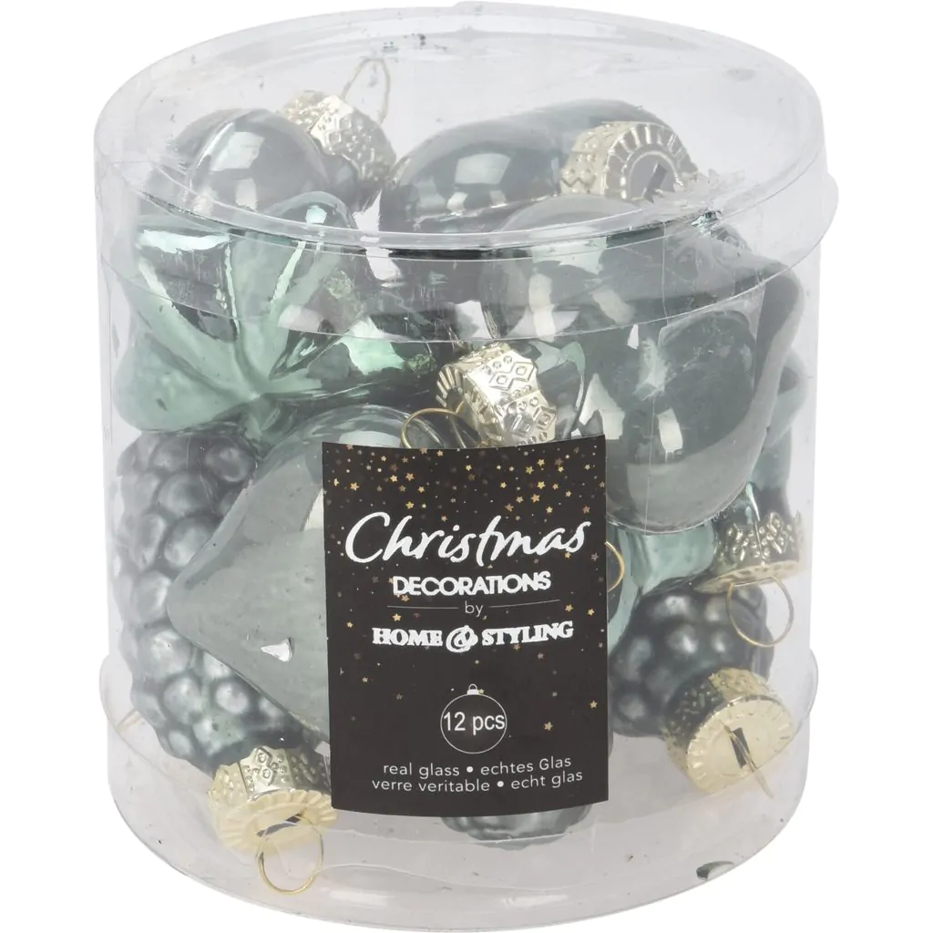 סט 12 קונוסים מזכוכית, כוכבים ולבבות, ירוק, 4 ס"מ