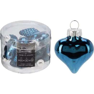 סט 12 קונוסים מזכוכית, כוכבים ולבבות, כחול, 4 ס"מ