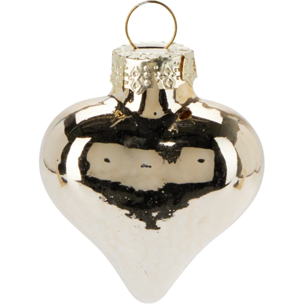 Набор из 12 стеклянных шишек, звезд и сердечек, золотой жемчужный, 4 см — изображение 2